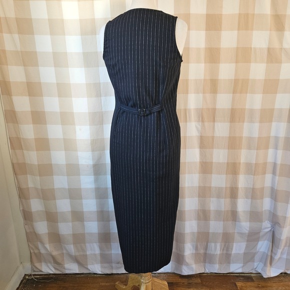 Vtg 90s All That Jazz Pinstripe Sleeveless Button Maxi Dress Vest Style Size 7/8 - Picture 5 of 7